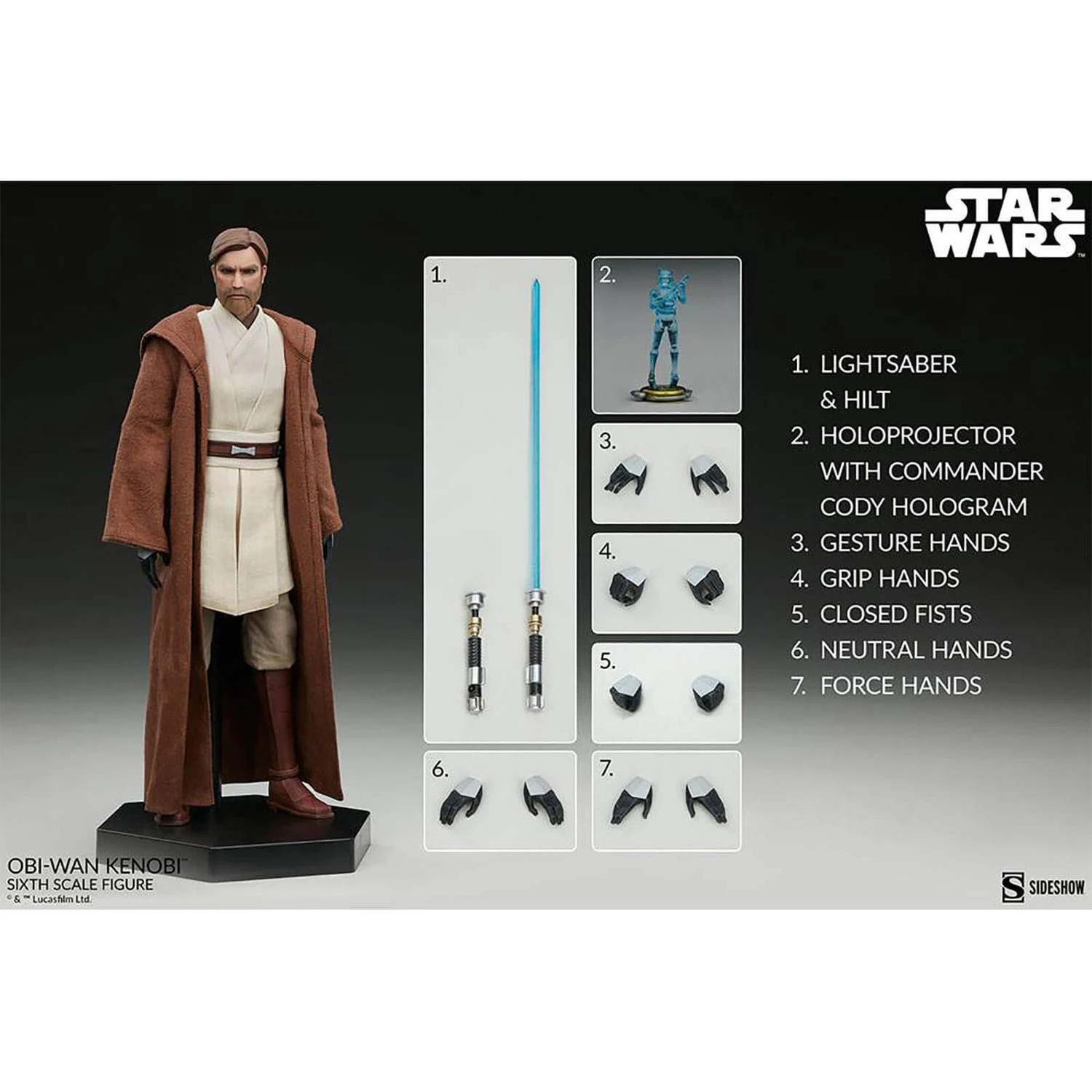 Sideshow Star Wars The Clone Wars Action Figure 1/6 Obi-Wan Kenobi 30 Cm 10 Sideshow Star Wars The Clone Wars Action Figure 1/6 Obi-Wan Kenobi 30 Cm - Image 8